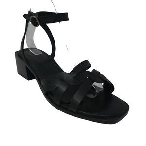 Frye Lucia Black Leather Open Toe Square Toe Strappy Block Heeled Sandals